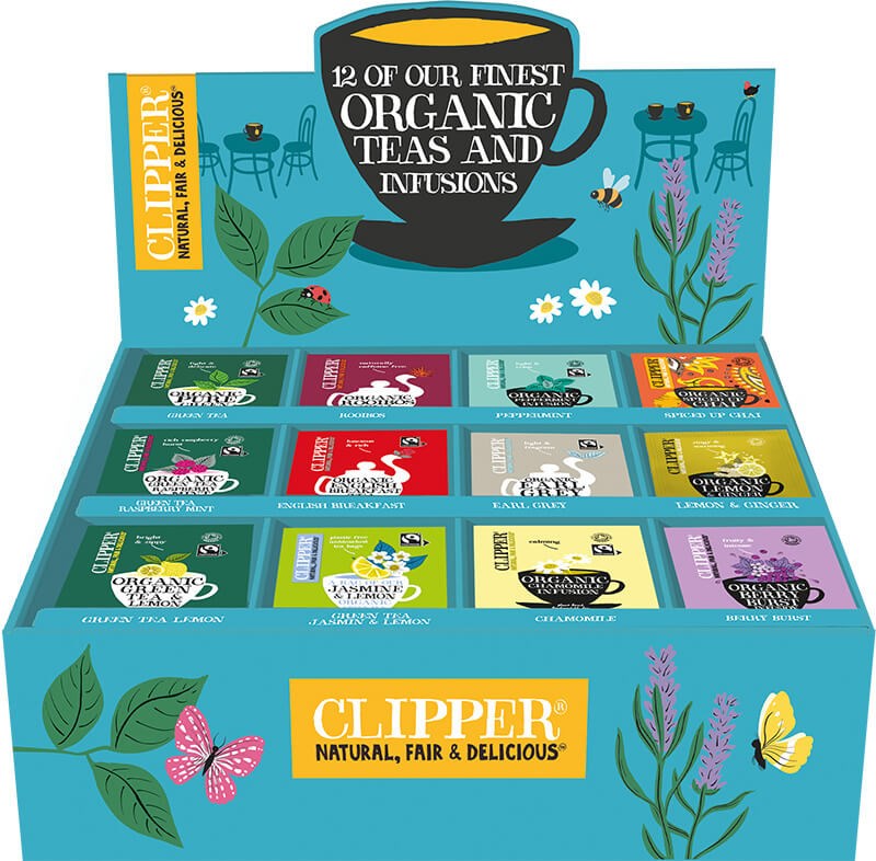 Clipper teelajitelman 12 makua – vihreä tee, rooibos, piparminttu, chai, Earl Grey, kamomilla ja muut
