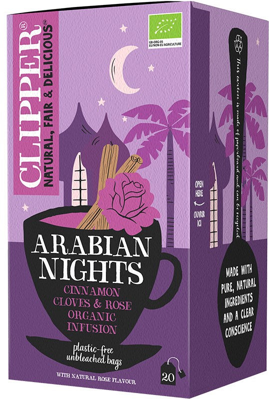Clipper Arabian Nights luomuhauduke 20 pussia – mausteinen kaneli-, neilikka- ja ruusuhauduke
