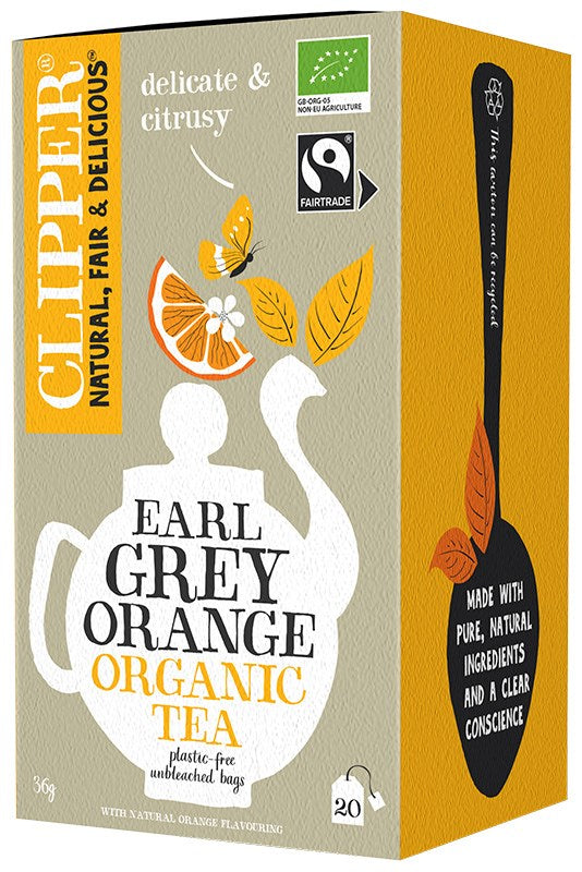 Clipper Earl Grey & Appelsiini luomutee 20 pussia – Reilun kaupan musta tee bergamotilla ja appelsiinilla