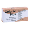 Colonic Plus Vatsahappojen tasaaja -pakkaus; suomenkielinen, marjanmakuinen tablettipakkaus, sisältää 16 tablettia; pakkaus korostaa vegaanisuutta ja gluteenittomuutta; suorakulmainen pahvilaatikko kiiltävällä pinnalla, pääosin valkoinen vaaleanpunaisin ja sinisin korostuksin; tablettimäärä merkitty alakulmaan; tekstausvapaata fonttia tuotenimessä ja tiedoissa; tuote kuvattu valkoisella taustalla, ei ihmisiä tai käsiä näkyvissä.