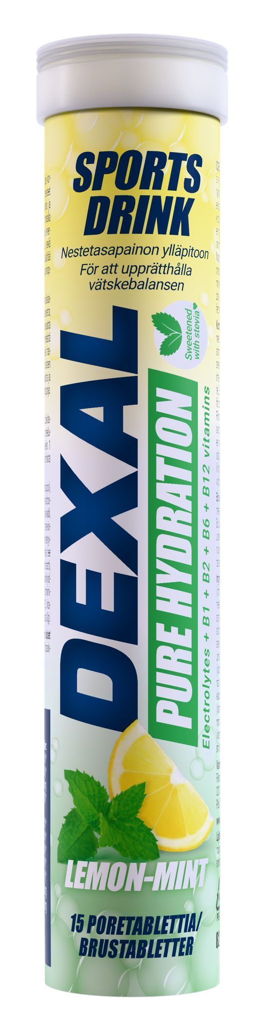 Dexal Pure Hydration Lemon-Mint -elektrolyyttiporetabletti, sokeriton urheilujuoma, 15 tablettia