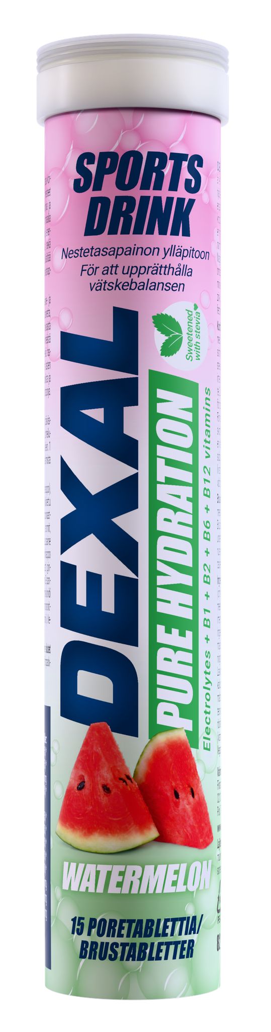 Dexal Pure Hydration Watermelon -elektrolyyttiporetabletti, sokeriton urheilujuoma, 15 tablettia