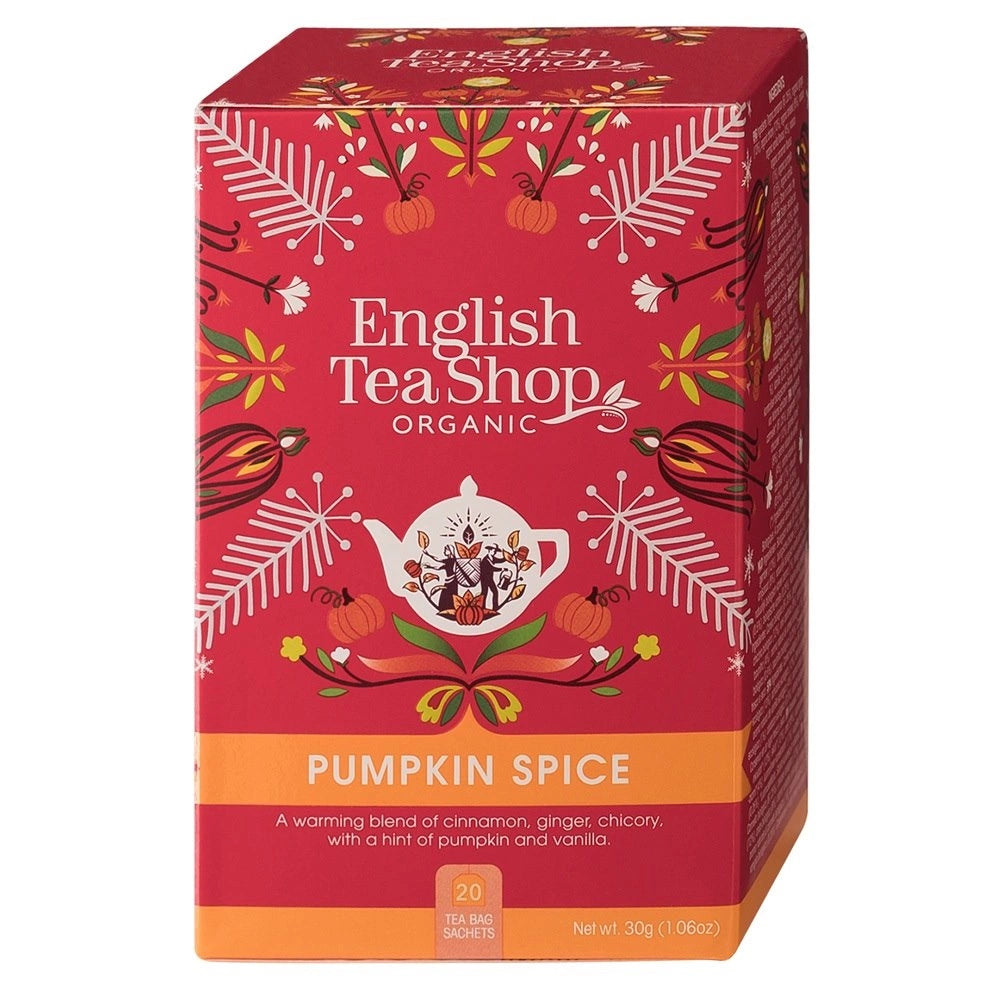 English Tea Shop Luomu Hauduke Pumpkin Spice – punainen syksyinen pakkaus, 20 teepussia