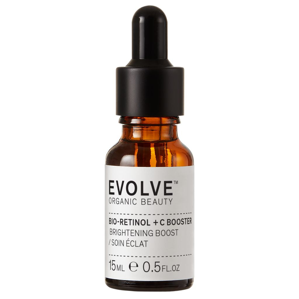 Evolve Bio-Retinol + C Booster 15 ml – kirkastava kasvoseerumi ruskeassa lasipullossa pipetillä