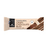 A beige Foodin protein bar wrapper labeled Crispy Chocolate Bliss features a chocolate splash design, highlighting Clean & Real ingredients, no added sugar, 20g protein, and a 55g size. The wrapper is rectangular with a matte finish. Text is mainly bold sans-serif. The background is plain and evenly lit. No people or hands are visible in the image.