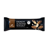 A black protein bar wrapper labeled Crunchy Almond Seasalt features images of almonds and cashews, highlighting 14g protein and 50g. The Foodin logo and collagen protein bar text are also visible, emphasizing its high-protein content. The packaging is rectangular with a matte finish, white sans-serif typography dominates the front, and all label text is in clear print; no people or hands present. Background not shown.