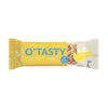 A yellow and white oat snack bar wrapper labeled FOODIN OTASTY Lemon Cheesecake Oat Snack Bar 25g, featuring images of oat clusters, a lemon slice, and creamy cheesecake. The wrapper is rectangular with a matte finish and crimped ends. Text is bold and capitalized in black on the front. No people or hands visible; the background is plain white with no additional props.