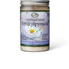 A jar of Frantsila relaxing herbal bath salt featuring a lotus flower illustration on the label and text in Finnish, Swedish, and English. The clear glass jar has a cylindrical shape with a white screw-top lid. The label is matte, predominantly white, with simple sans-serif typography in black. The product is photographed against a plain white background from a front-facing angle. No people or hands are visible.