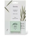 A package of Frantsila Teatree Salve, featuring a light green, round container with matte finish, decorated with small botanical illustrations and legible product information in both Finnish and English using simple sans serif fonts. The container is photographed against a plain white background without additional objects or people visible.