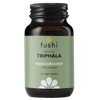 Fushi Triphala 60 vegaanikapselia, kolmen hedelmän ayurvedajauhe lasipurkissa