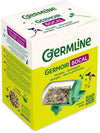Germline Germoir Bocal; vihreä-keltainen rasia, jossa kuvia itävistä siemenistä ja idätysastiasta; pahvipakkaus mattapinnalla ja tuoreiden itujen kuvituksin; teksti painettu usealla kielellä groteskifontilla; ei ihmisiä tai käsiä; neutraali tausta, tavanomainen tuotekuva.
