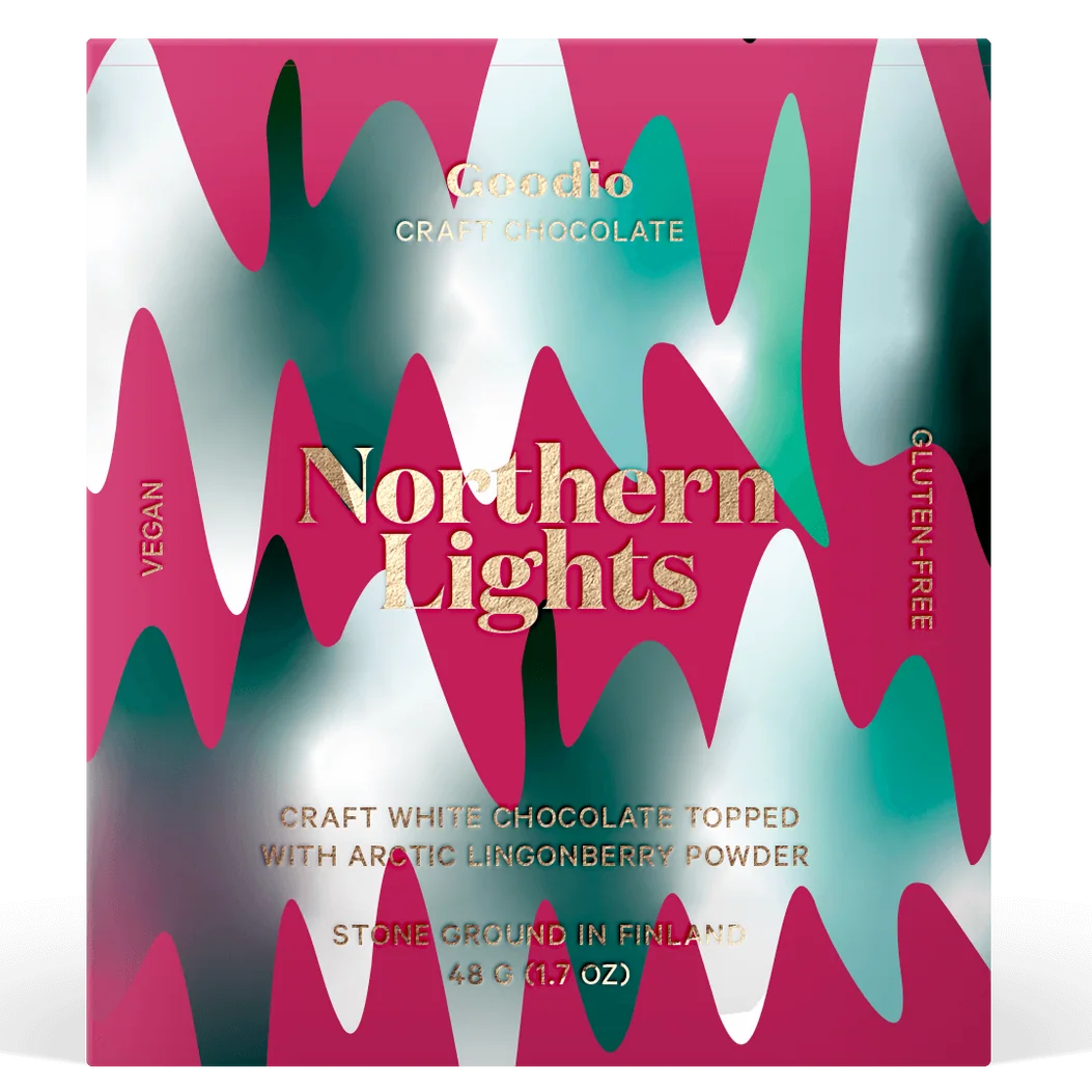 Goodio Northern Lights Luomusuklaa 20% -suklaalevy revontulikääreessä