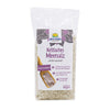 A clear plastic bag of Govinda brand Celtic sea salt, labeled Keltisches Meersalz, showing coarse, dry crystals. The front features printed product and brand text in mixed font styles on a rectangular white label; smaller icons or stamps indicate vegan status and traditional harvesting. The packaging is upright with a resealable closure. Plain background; no people or hands visible.
