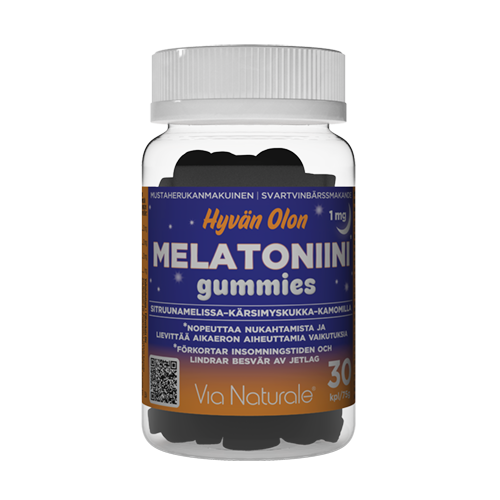 Via Naturale Hyvän Olon Melatoniini gummies 1 mg, 60 kpl – pureskeltava mustaherukanmakuinen ravintolisä