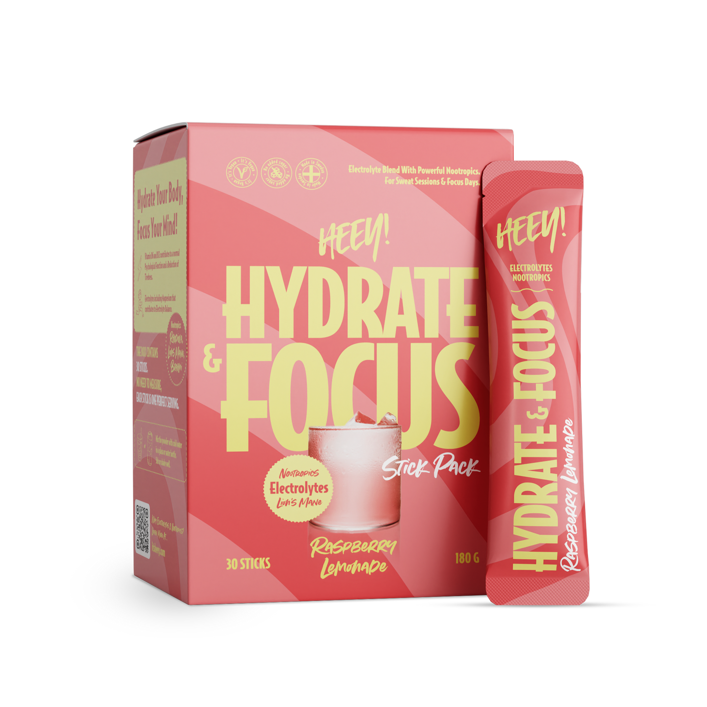 Heey! Hydrate & Focus Electrolytes Raspberry Lemonade-Heey!-Hyvinvoinnin Tavaratalo