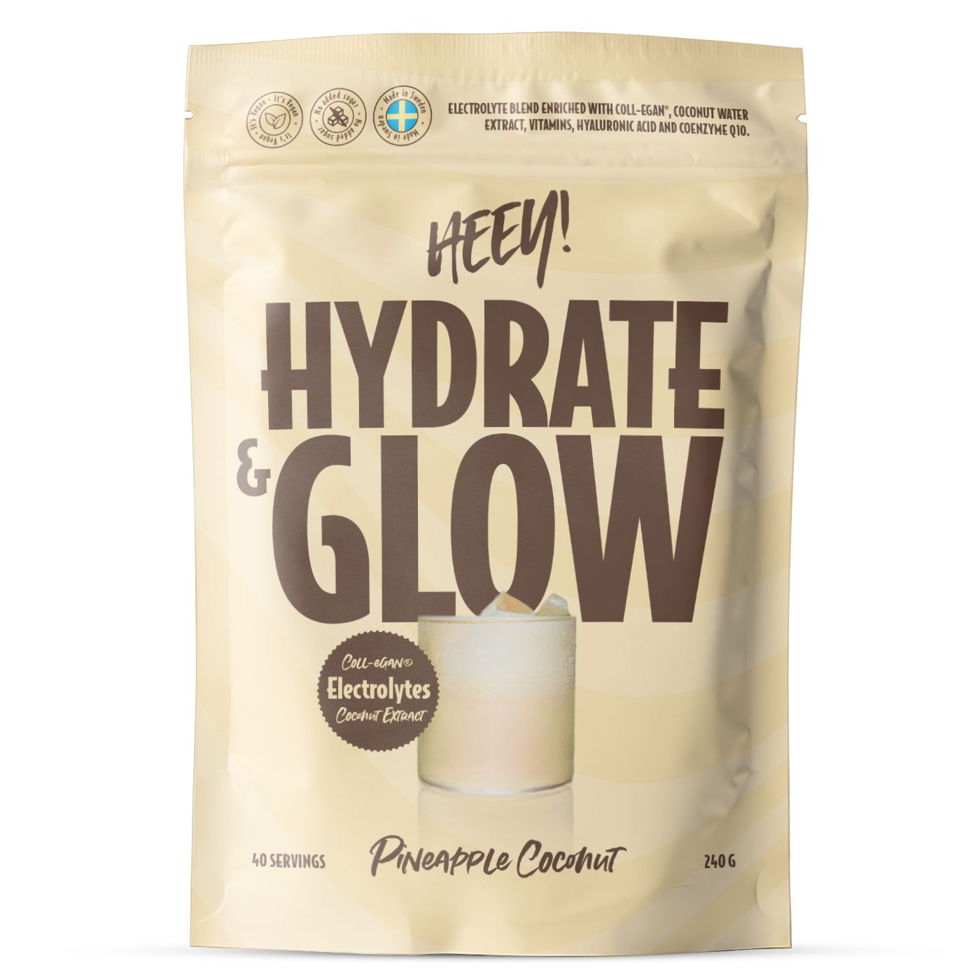 Heey! Hydrate & Glow Pineapple Coconut &ndash; elektrolyytit + Coll-egan, 240 g