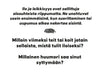 Kuvaus korostaa ilon ja leikkisyyden merkitystä arjessa, kysyen milloin viimeksi tunsit iloa ja minkälainen huumori saa sinut innostumaan. Keskellä sivua on pieni kuva lehdestä. The page has a centrally placed small image of a leaf. The layout features predominantly text in clear sans-serif font, black on white background, no human figures or hands visible, single-page overhead shot.