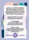 A Finnish-language card featuring abstract pastel shapes and the Hidasta elämää logo at the bottom, designed to encourage deeper discussions using conversation starter cards. The card has a matte finish, rounded corners, and is rectangular in shape. Bold sans-serif Finnish text is centered on the front. The product is photographed against a plain light background with no visible people or hands.