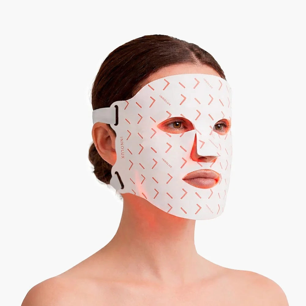 Innolux RED MASK -punavalomaski, valkoinen silikonimaski, silmä- ja suuaukot