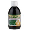 A bottle of Islamax herbal syrup with Icelandic moss and honey, labeled in Finnish and Swedish, designed to support respiratory well-being. The 250 ml plastic bottle has a white screw cap and a glossy green, yellow, and white rectangular label with bold sans-serif print. The product stands upright against a plain white background. No people or hands are visible in the image.