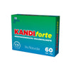 A green and blue rectangular box labeled KANDI forte with Finnish text, showing it contains 60 tablets (35g) and features the Via Naturale brand alongside a Finnish flag on the packaging. The box has a matte finish with simple sans-serif typography. No people, hands, or actions are present. The background is plain white and the shot is front-facing.