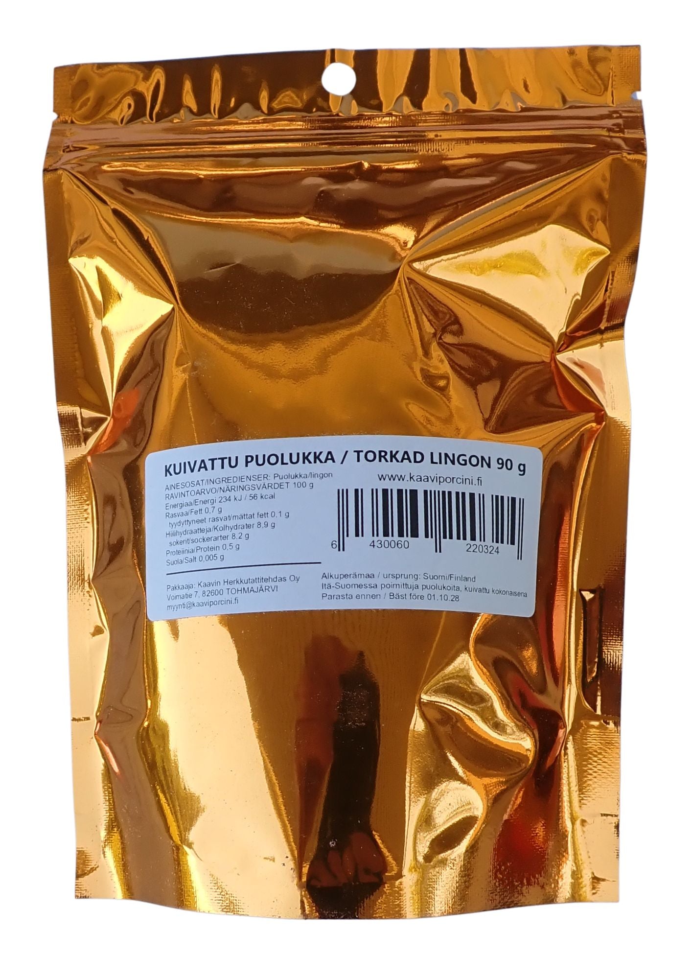 Kaavi Porcini kuivattu puolukka 90 g, kokonaisia kuivattuja metsäpuolukoita uudelleensuljettavassa pussissa
