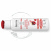 A white plastic bottle of Lavera Color & Care Shampoo with a red flip-top cap is shown upright. The bottle has a matte surface and a slightly curved rectangular shape. The front label displays pomegranate and quinoa illustrations and includes clear, sans-serif text for the product name. Swirls of white foam are beside the bottle on a plain, light background.