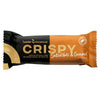 A Leader Promour Crispy Salted Nuts & Caramel protein bar in a rectangular black and gold wrapper, glossy finish, features prominent bold white and gold text. Label includes “high in protein and fibre,” “no added sugar or palm oil.” No people or hands visible. Neutral background. Package is sealed on both ends. A Leader Promour Crispy Salted Nuts & Caramel protein bar in a black and gold wrapper, labeled high in protein and fibre, with no added sugar or palm oil, offers a deliciously balanced snack packed