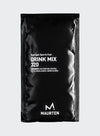 Black sachet labeled Hydrogel Sports Fuel Drink Mix 320 by Maurten, featuring minimal white text, logo, and a list of ingredients on a plain background. The packaging is rectangular with a matte finish. Typography is sans-serif in uppercase. No people or hands are present. The shot shows the full sachet from the front against an unobtrusive, solid background.