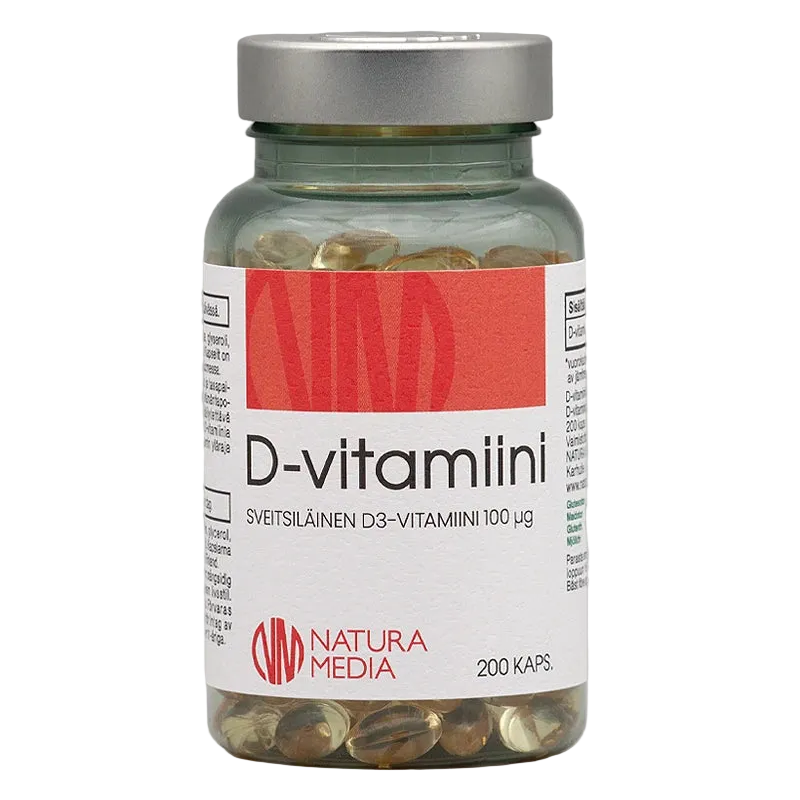 Natura Media D-vitamiini 100 mikrog | Vahva D3 öljykapseli 💛