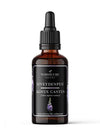 A brown glass dropper bottle with a matte finish. The label shows the text Siveydenpuu Agnus Castus by Nordicure, and includes a detailed illustration of purple flowers. Sans-serif font is used for all label text, including information about support for PMS and menstrual cycles with natural botanicals. Plain light background; no people or hands in frame. Straight-on product shot.
