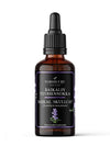 A brown glass dropper bottle labeled Baikal Skullcap with botanical illustrations and Finnish text, featuring a black dropper cap against a white background. The cylindrical bottle has a matte finish with clear label printing in modern sans-serif font. The setting is minimal, with no people or additional objects visible in the frame.