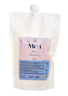 A white refill pouch labeled Meri Aava Käsipesu 1000 ml, featuring a pastel pink and blue gradient label with text and simple bird silhouettes. The pouch is flexible plastic with a matte finish, rectangular shape, and has a small white cap at the top. Sans-serif typography on the label. The product is photographed against a plain background, no people or hands visible.