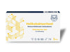 A box labeled Helikobakteeritesti for self-testing Helicobacter. The box is white, rectangular, and made of matte cardboard. It displays yellow and blue text in sans-serif fonts, geometric shapes, several small icons, and the OmaTesti brand logo showing a heart with a check mark. The background is plain and uncluttered. No people or hands are present.