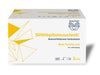A white rectangular box with a matte finish, labeled “Siittiöpitoisuustesti” and “Male Fertility Test for self-testing” in bold sans-serif font, displays yellow geometric patterns and several small product icons on the front. The OmaTesti logo is visible. The background is plain white, and no people or hands are present. A white box labeled Siittiöpitoisuustesti and Male Fertility Test for self-testing, featuring yellow geometric designs, product icons, and the OmaTesti logo to support male fertility
