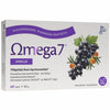 Omega7 Skin; laatikko Omega 7 -kapseleita, kuvituksena tyrniä ja mustaherukkaa; suomenkielinen teksti korostaa 60 vegaanikapselia ja ihonhoidon hyötyjä; pakkaus violetti ja valkoinen; laatikko suorakulmainen mattapintaisena, tuotenimi keskitettynä lihavoidulla groteskikirjasimella, muut tiedot pienemmällä kirjasimella alla; valkoinen tausta, ei ihmisiä tai käsiä kuvassa.