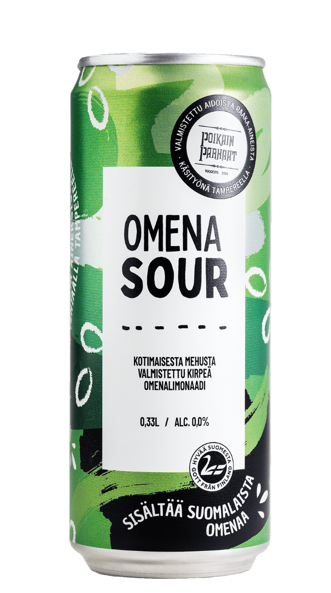 Poikain Parhaat SOUR Omena limonaadi 0,33 l – kirpeä kotimainen omenalimonaadi vihreässä tölkissä