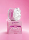 Avattu Puhdas+ Beauty Peptide Collagen -kasvovoidepurkki, näkyvissä voiteen koostumus