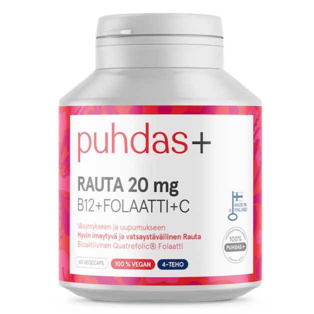 Puhdas+ Rauta 20 mg + B12 + Folaatti + C-vitamiini-Puhdas+-Hyvinvoinnin Tavaratalo