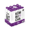 Six-pack of Lemon Kombucha cans labeled Goji & Passion, featuring white and purple packaging, branded with the PUNDISTANO logo that showcases a maple leaf and the letter P. Now infused with passionfruit for a refreshing twist. Cans have a matte finish, cylindrical shape, and display bold sans-serif text. Set against a plain background in a studio product shot; no people or hands visible.