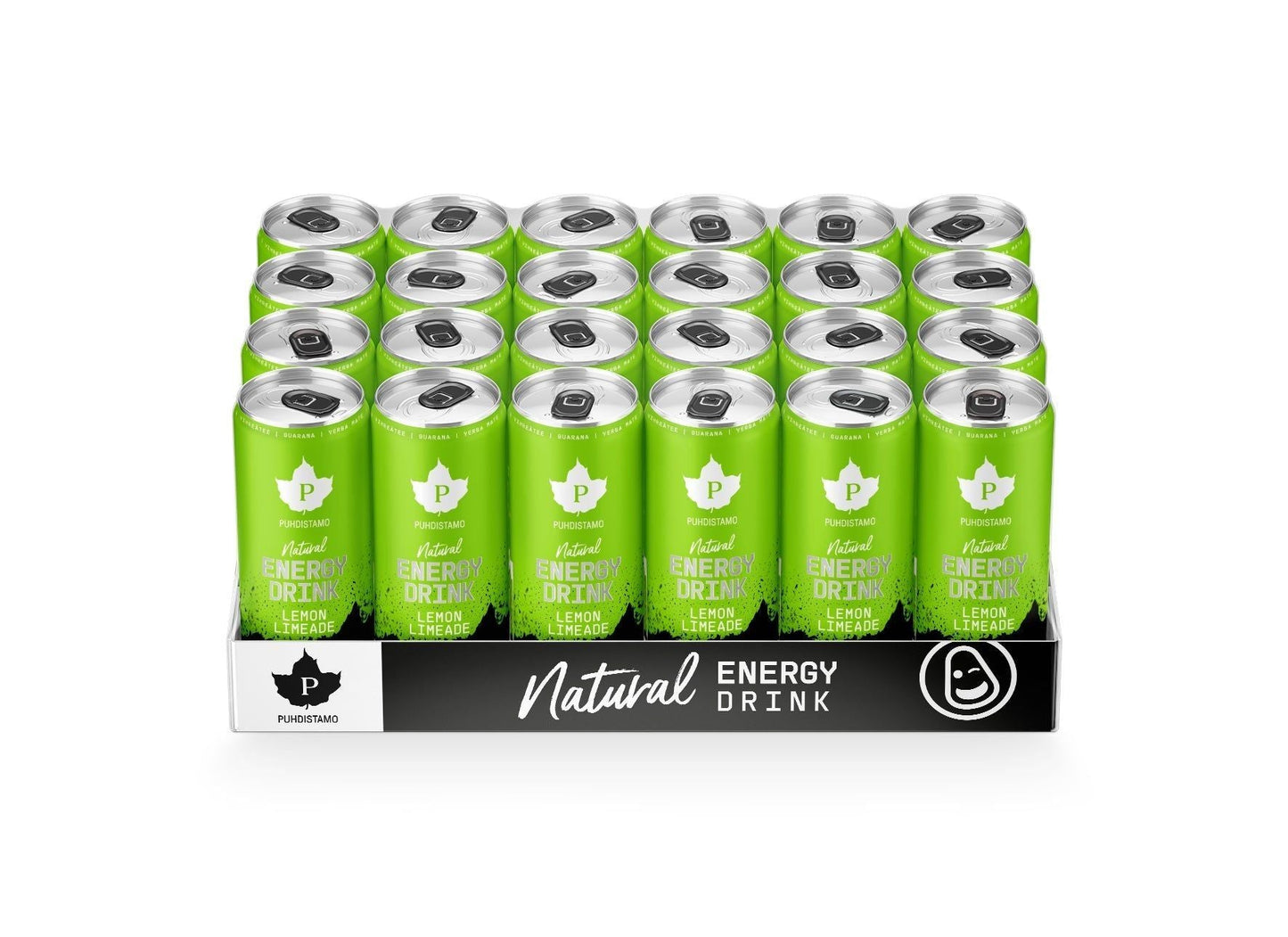 24 Puhdistamo Natural Energy Drink Lemon Limeade Strong -tölkkiä myyntipakkauksessa