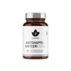 A dark brown bottle labeled Puhdistamo Maitohappobakteeri Lactospore S. boulardii probiotic. Contains 60 capsules, intended for daily or periodic use. The bottle is cylindrical with a matte surface and a silver metallic screw cap. The main label uses sans-serif type in black and gray tones, with minimal graphic elements. The product is photographed upright on a plain white background with no people or hands visible in the shot.