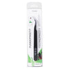 A black tick removal tweezer in clear plastic packaging labeled PUNKKIPINSETIT and FÄSTINGPINCETT, featuring tick illustrations, green accents, and designed for easy removal. The tweezer is matte black with straight edges. The printed label uses bold sans-serif capital letters in white. Tick drawings are placed near the text. Background is plain white; no people or actions visible. Shot is a front-facing product photo.