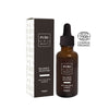 Brown glass dropper bottle labeled PURE Beauty Balance Booster with willow and seaweed, next to its box. The ECOCERT Cosmos Organic logo is displayed to the right of the bottle. White rectangular box with minimal black text and green accents. Matte label and packaging surfaces. Neutral background, no people, close-up product shot.