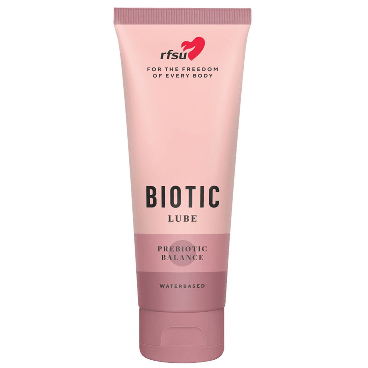 RFSU Biotic Lube — vesipohjainen liukuvoide prebiooteilla ja aloe veralla, vaaleanpunainen tuubipakkaus