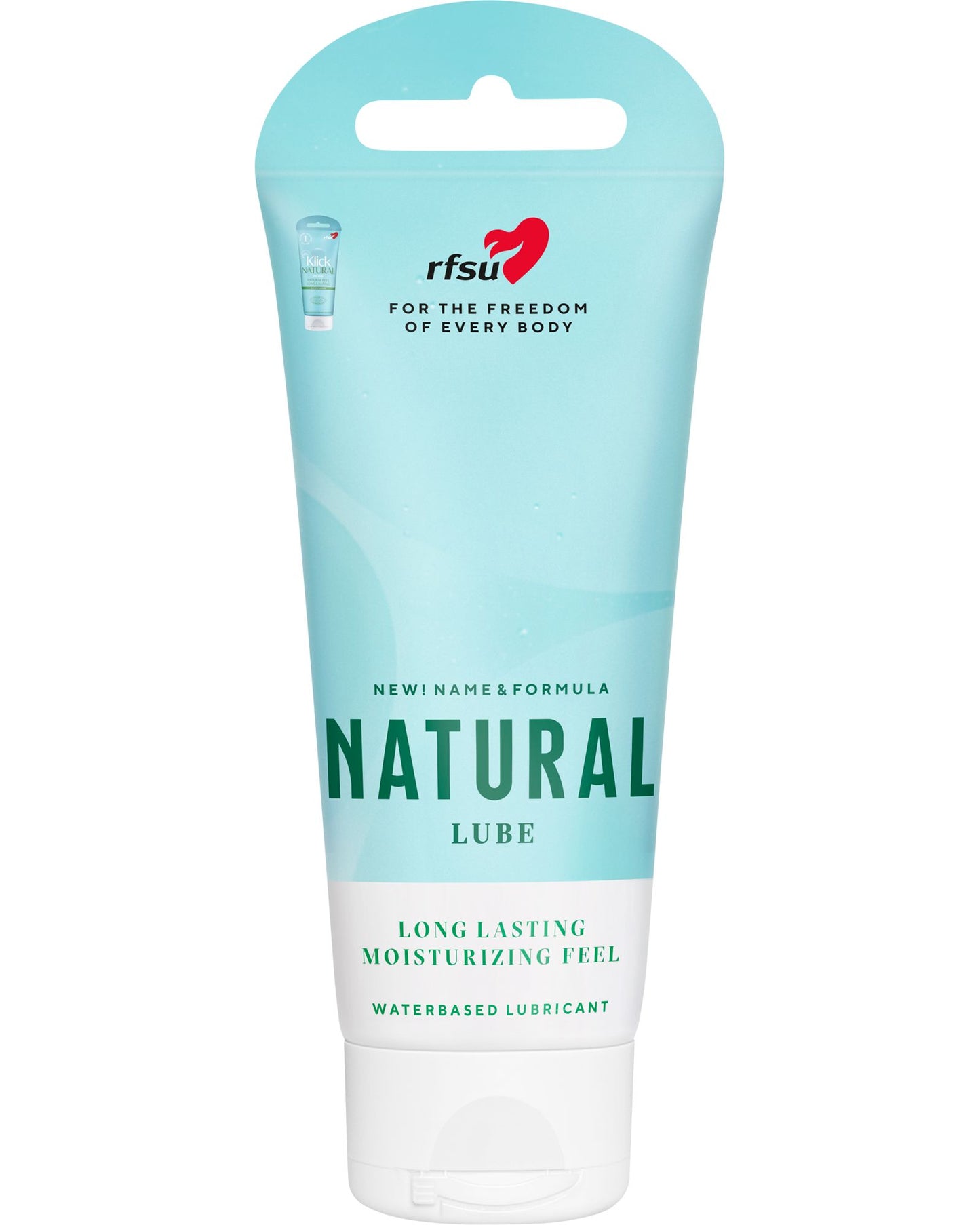 RFSU Natural Lube — luonnollisen tuntuinen vesipohjainen liukuvoide, vaaleansininen tuubipakkaus, 100 ml