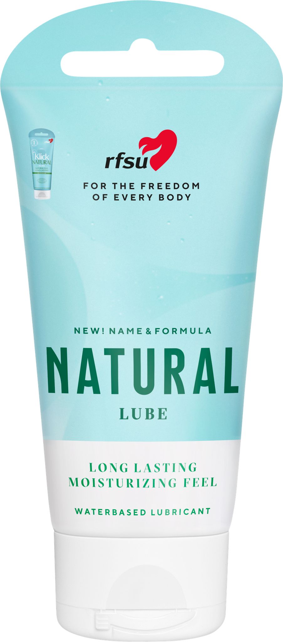 RFSU Natural Lube — luonnollisen tuntuinen vesipohjainen liukuvoide, vaaleansininen tuubipakkaus, 75 ml