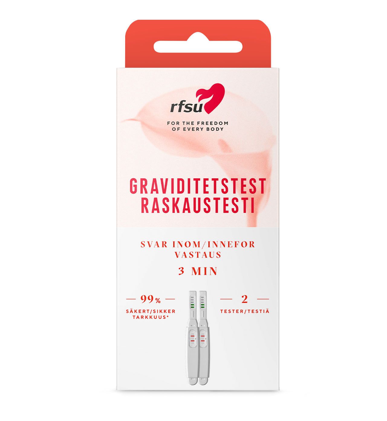 RFSU Raskaustesti Puikko — vaaleanpunainen 2 kappaleen pakkaus, vastaus 3 minuutissa, 99 % tarkkuus