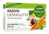 Reformi Luomu Kasvisliemikuutio -pakkaus, suorakulmainen mattapintainen rasia, vihreä-keltainen väritys, kuvia porkkanoista ja persiljasta; teksti suomeksi ja ruotsiksi, gluteeniton ja palmuöljytön