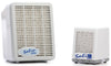 Salin Plus Suolaterapialaite; kaksi valkoista suorakulmaista ilmanpuhdistinta säleiköin etuosassa; vasemmanpuoleinen, merkitty Salin Plus, on suurempi ja sen nimi on painettu sinisellä sans-serif-tekstillä säleikön alaoikeaan kulmaan; oikeanpuoleinen, merkitty Salin S2, on pienempi vastaavin muotoiluelementein ja tekstin sijoittelulla; molemmissa mattapintainen muovikuori vierekkäin neutraalia taustaa vasten.